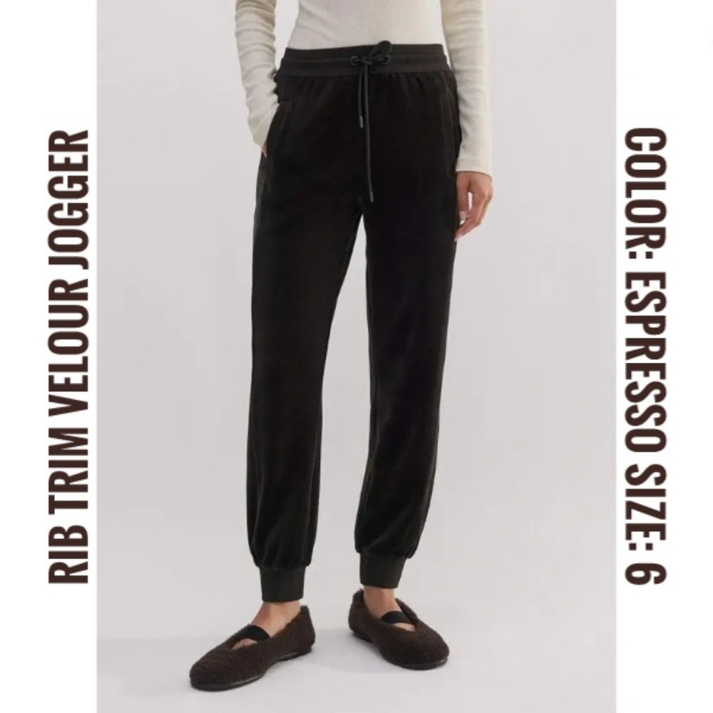 ME+EM Stretch Velour Joggers Rib Trim Thick Espresso Brown Size 6 Women's